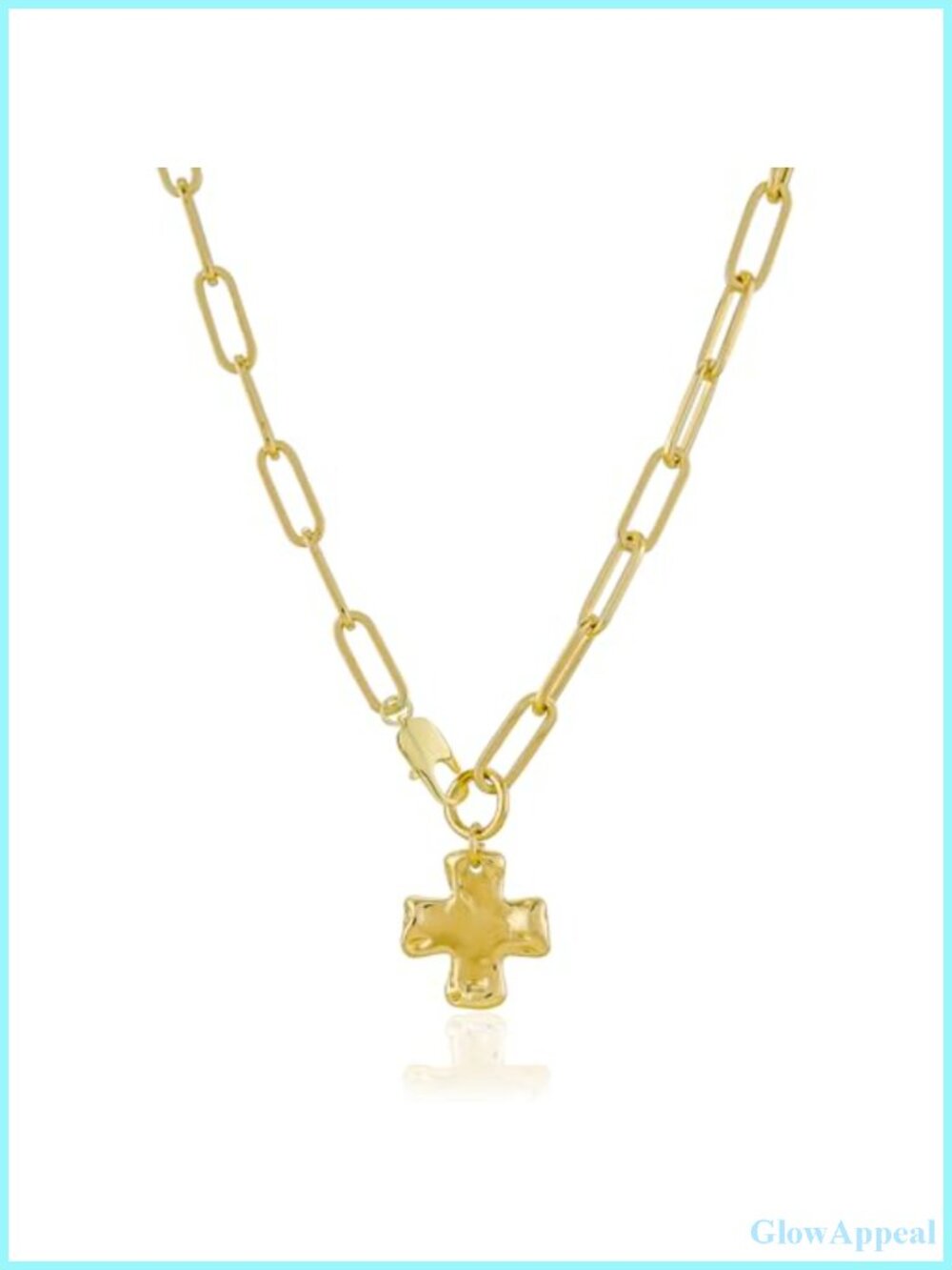 Chunky Cross Pendant Necklace 14K Gold Plated Women Paperclip Chain